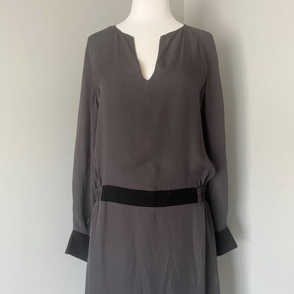 Gerard Darel 100% Silk Gray Career Wear to Work Casual Long Sleeves Midi Dress - Picture 8 of 12